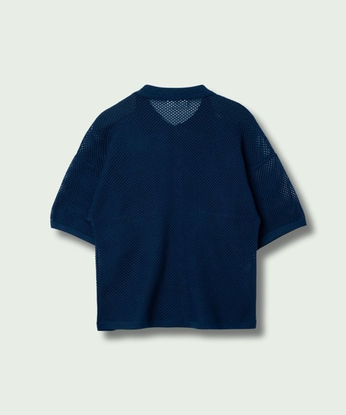 skoool(スクール)の「メッシュニット半袖シャツ/透かし編みデザイン × レイヤード仕様(シャツ/ブラウス・メンズ・ネイビー/アイボリー/レッド・LARGE/MEDIUM/SMALL)」の4枚目の写真