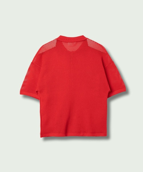 skoool(スクール)の「メッシュニット半袖シャツ/透かし編みデザイン × レイヤード仕様(シャツ/ブラウス・メンズ・ネイビー/アイボリー/レッド・LARGE/MEDIUM/SMALL)」の20枚目の写真
