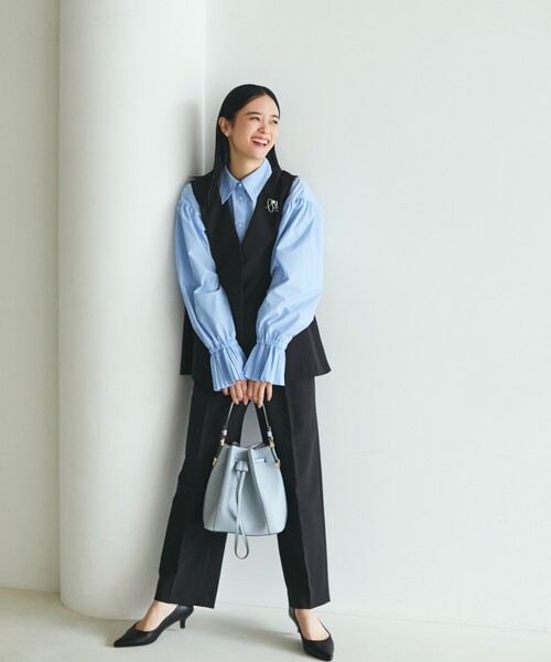 THE SHOP TK （ザ ショップ ティーケー ）の「◆【ONOFF活躍/セレモニー/通勤】杢調カルゼテーパードパンツ/洗える（その他パンツ・レディース・ナチュラル/ネイビー・12/13）」の5枚目の写真
