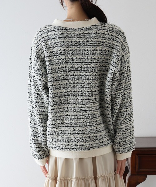 BLUEEAST(ブルーイースト)の「ノーカラーツイードジャケット(ノーカラージャケット・レディース・ブラック系/ホワイト系・MEDIUM)」の5枚目の写真