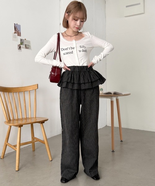 【THEAIRTOWN】細ストライプフリルパンツ★ ストライプフリルショートパンツ | ファッション通販サイト NUGU