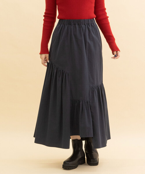 POU DOU DOU（プードゥドゥ）の「イレギュラーヘムフリルスカート（スカート・レディース・ネイビー/カーキ/アイボリー・M）」の3枚目の写真