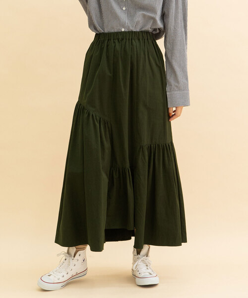 POU DOU DOU（プードゥドゥ）の「イレギュラーヘムフリルスカート（スカート・レディース・ネイビー/カーキ/アイボリー・M）」の4枚目の写真