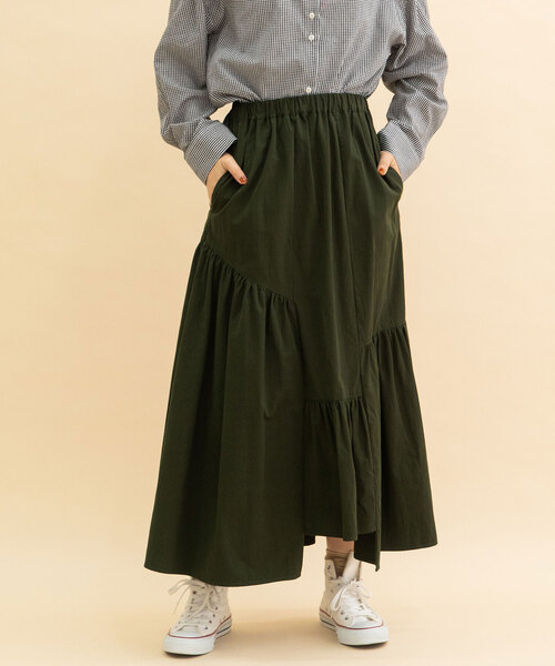 POU DOU DOU（プードゥドゥ）の「イレギュラーヘムフリルスカート（スカート・レディース・ネイビー/カーキ/アイボリー・M）」の5枚目の写真