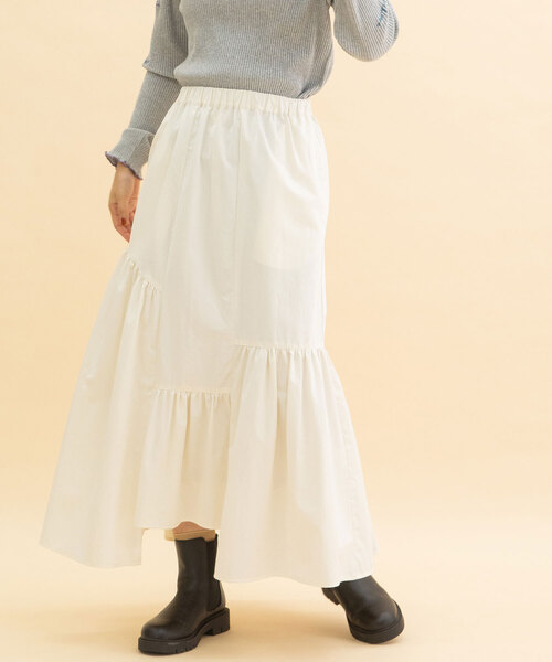 POU DOU DOU（プードゥドゥ）の「イレギュラーヘムフリルスカート（スカート・レディース・ネイビー/カーキ/アイボリー・M）」の19枚目の写真