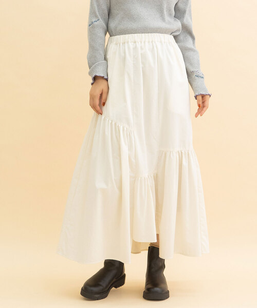 POU DOU DOU（プードゥドゥ）の「イレギュラーヘムフリルスカート（スカート・レディース・ネイビー/カーキ/アイボリー・M）」の20枚目の写真