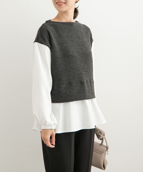 URBAN RESEARCH DOORS(アーバンリサーチドアーズ)の「異素材ペプラムプルオーバー(Tシャツ/カットソー・レディース・チャコールグレー/ネイビー・MEDIUM)」の9枚目の写真