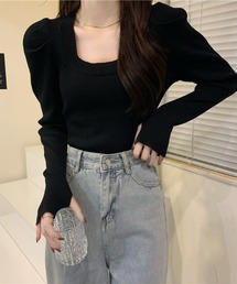 スクエアネック フィンガーホール リブ ニット