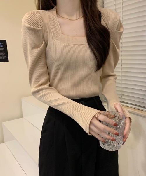 Teem Store(チームストア)の「スクエアネック フィンガーホール リブ ニット(ニット/セーター・レディース・ブルー/ホワイト×ブラック/アイボリー/ライトブルー/ブラック/ホワイト/グレー・F)」の19枚目の写真