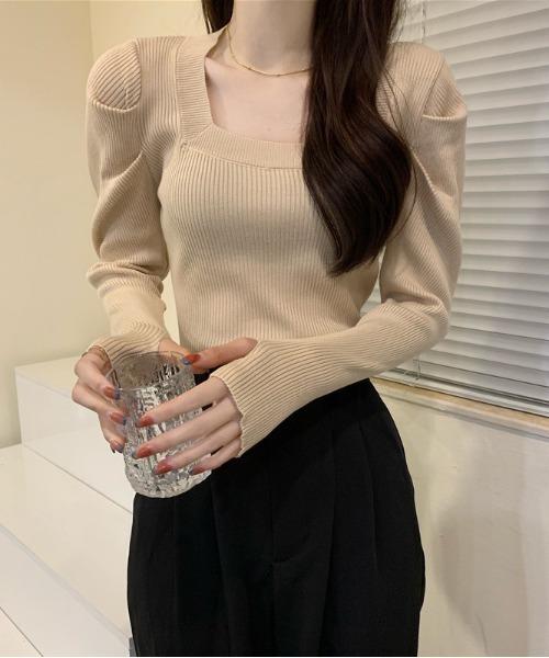 Teem Store(チームストア)の「スクエアネック フィンガーホール リブ ニット(ニット/セーター・レディース・ブルー/ホワイト×ブラック/アイボリー/ライトブルー/ブラック/ホワイト/グレー・F)」の20枚目の写真