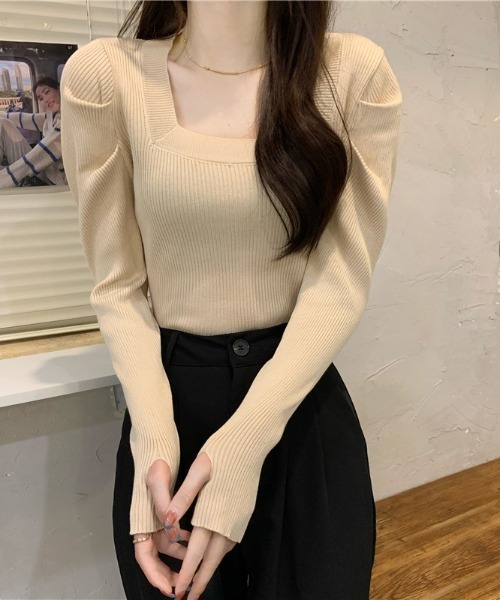Teem Store(チームストア)の「スクエアネック フィンガーホール リブ ニット(ニット/セーター・レディース・ブルー/ホワイト×ブラック/アイボリー/ライトブルー/ブラック/ホワイト/グレー・F)」の21枚目の写真