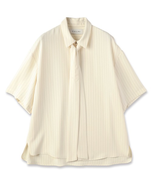 Double Satin Stripe Bow Tie Short Sleeve Shirt 【公式通販】