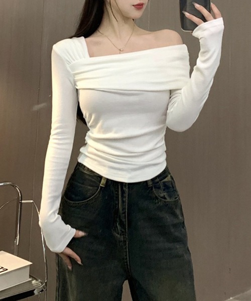Lace Ladies(レースレディース)の「アシンメトリー オフショルダー サイド シャーリング カットソー(Tシャツ/カットソー・レディース・ホワイト/ブラック/ブラウン・S/XL/M)」の15枚目の写真