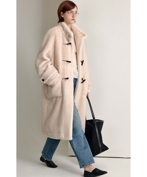 ライトブルーロングフェイクファーコート ライトブルーロングフェイク