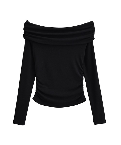 ALLuRing ChaRm（アリュリングチャーム）の「Side Ruched Off Shoulder Tops / サイドシャーリングオフショルダートップス（シャツ/ブラウス・レディース・ブラック/ホワイト・FREE）」の3枚目の写真