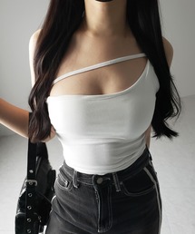 【 ３color ／ カップ付 】ラインストラップワンショルキャミソール ／ line strap one shoulder camisole