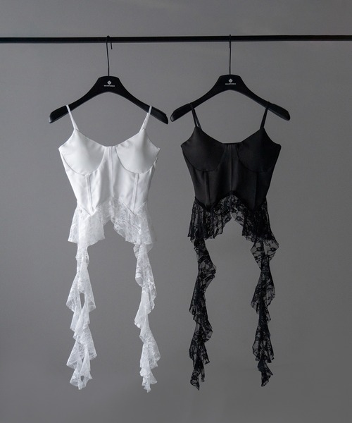 me+em select（ミームセレクト）の「※※【 ２color 】レースフリルレイヤードビスチェキャミソール ／ lace frill layered bustier camisole（キャミソール・レディース・ホワイト/ブラック・FREE）」の4枚目の写真