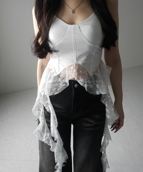 me+em select（ミームセレクト）の「※※【 ２color 】レースフリルレイヤードビスチェキャミソール ／ lace frill layered bustier camisole（キャミソール・レディース・ホワイト/ブラック・FREE）」の7枚目の写真
