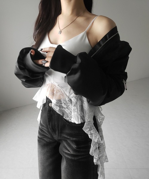 me+em select（ミームセレクト）の「※※【 ２color 】レースフリルレイヤードビスチェキャミソール ／ lace frill layered bustier camisole（キャミソール・レディース・ホワイト/ブラック・FREE）」の14枚目の写真