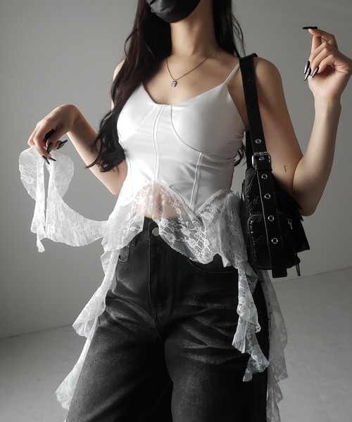 2color 】レースフリルレイヤードビスチェキャミソール ／ lace