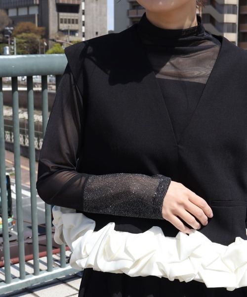 バイカラーシアートップス【ハイネック】（Tシャツ/カットソー