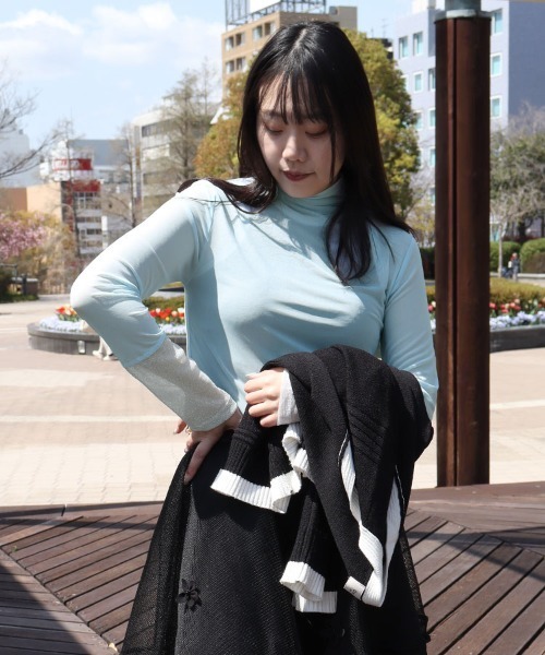 セール】バイカラーシアートップス【ハイネック】（Tシャツ/カットソー