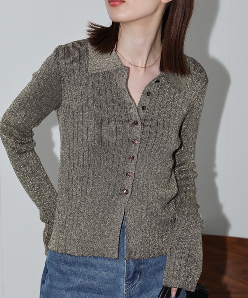 sakishimatokyo（サキシマトーキョー）の「【新色追加】ポロニット リブカーディガン/サイズ展開あり（カーディガン/ボレロ・レディース・ネイビー/パープル/グレー/ゴールド/ダークグレー/ブラック/グレイッシュベージュ・FREE/LARGE）」の7枚目の写真