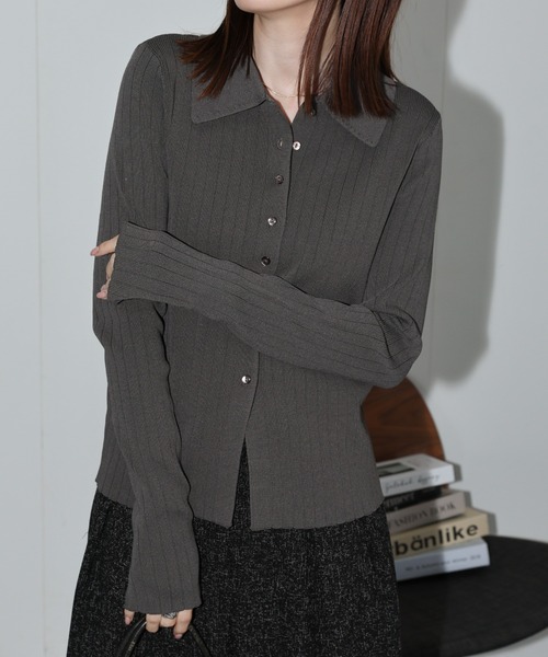 セール】新色追加【選べるサイズ】ポロ衿 リブニットカーディガン/2WAY