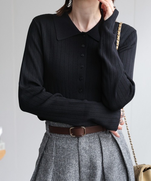 セール】新色追加【選べるサイズ】ポロ衿 リブニットカーディガン/2WAY