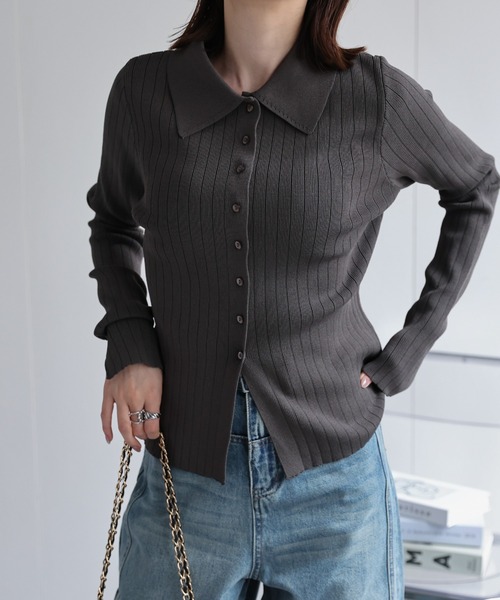 【セール】【新色追加】ポロニット リブカーディガン/サイズ展開あり（カーディガン/ボレロ）｜sakishimatokyo（サキシマトーキョー）