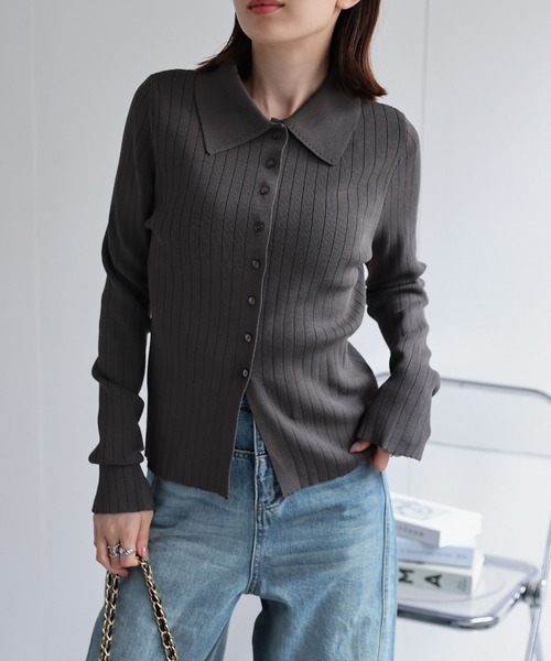 【セール】【新色追加】ポロニット リブカーディガン/サイズ展開あり（カーディガン/ボレロ）｜sakishimatokyo（サキシマトーキョー）