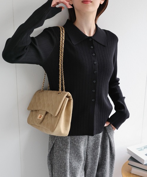 【セール】【新色追加】ポロニット リブカーディガン/サイズ展開あり（カーディガン/ボレロ）｜sakishimatokyo（サキシマトーキョー）