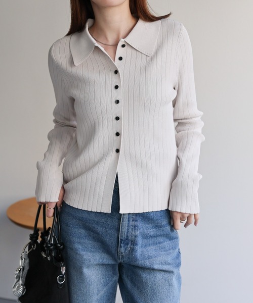 【セール】【新色追加】ポロニット リブカーディガン/サイズ展開あり（カーディガン/ボレロ）｜sakishimatokyo（サキシマトーキョー）