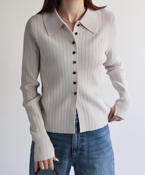 【セール】【新色追加】ポロニット リブカーディガン/サイズ展開あり（カーディガン/ボレロ）｜sakishimatokyo（サキシマトーキョー）