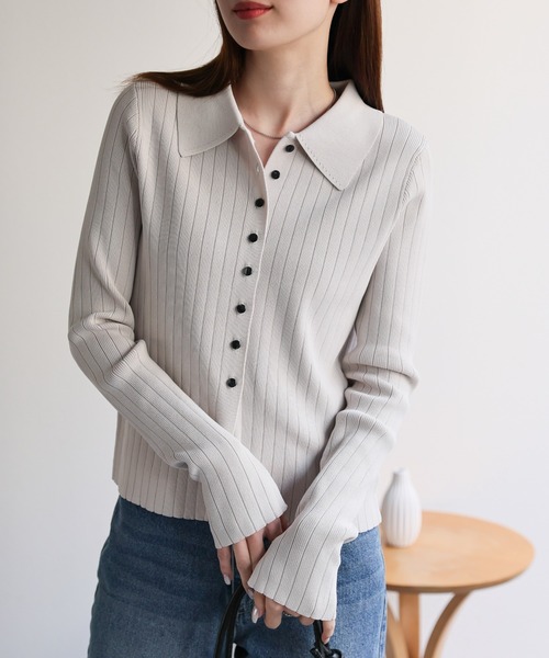 【セール】【新色追加】ポロニット リブカーディガン/サイズ展開あり（カーディガン/ボレロ）｜sakishimatokyo（サキシマトーキョー）