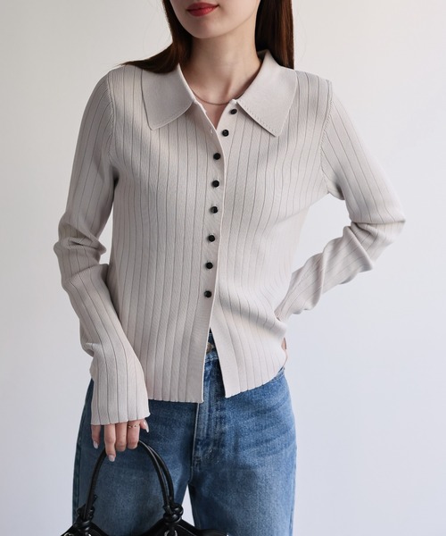 【セール】【新色追加】ポロニット リブカーディガン/サイズ展開あり（カーディガン/ボレロ）｜sakishimatokyo（サキシマトーキョー）