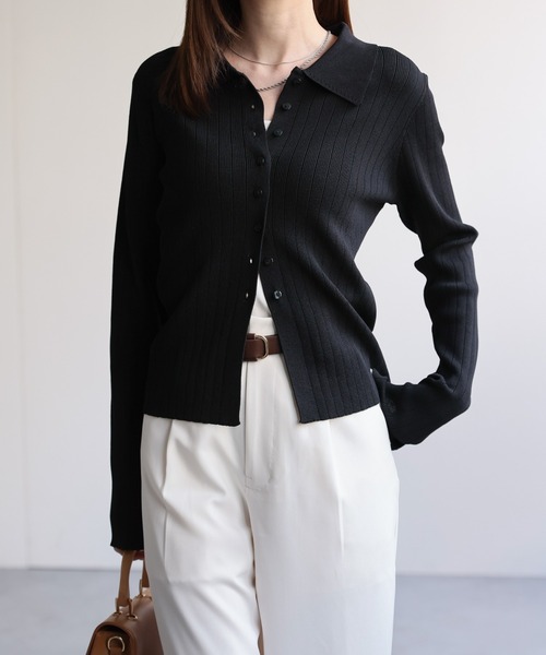 【セール】【新色追加】ポロニット リブカーディガン/サイズ展開あり（カーディガン/ボレロ）｜sakishimatokyo（サキシマトーキョー）