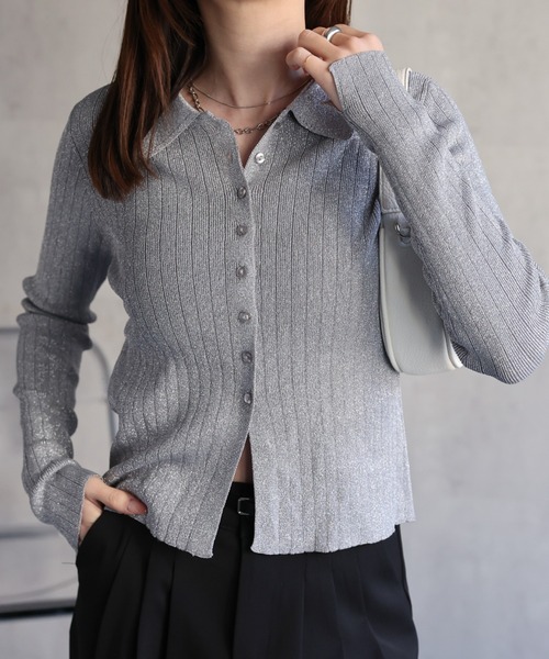 セール】【新色追加】ポロニット リブカーディガン/サイズ展開あり