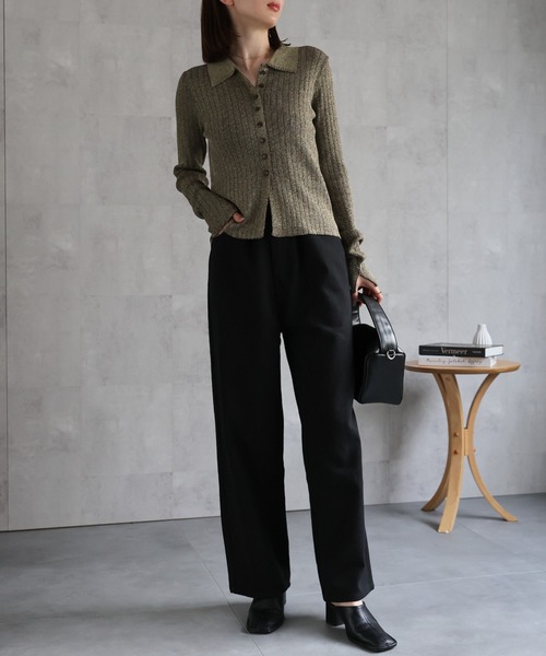 sakishimatokyo（サキシマトーキョー）の「【新色追加】ポロニット リブカーディガン/サイズ展開あり（カーディガン/ボレロ・レディース・ネイビー/パープル/グレー/ゴールド/ダークグレー/ブラック/グレイッシュベージュ・FREE/LARGE）」の15枚目の写真