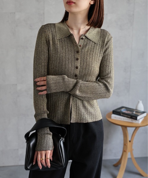 sakishimatokyo（サキシマトーキョー）の「【新色追加】ポロニット リブカーディガン/サイズ展開あり（カーディガン/ボレロ・レディース・ネイビー/パープル/グレー/ゴールド/ダークグレー/ブラック/グレイッシュベージュ・FREE/LARGE）」の18枚目の写真