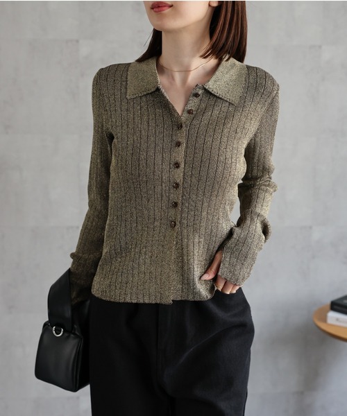 sakishimatokyo（サキシマトーキョー）の「【新色追加】ポロニット リブカーディガン/サイズ展開あり（カーディガン/ボレロ・レディース・ネイビー/パープル/グレー/ゴールド/ダークグレー/ブラック/グレイッシュベージュ・FREE/LARGE）」の20枚目の写真