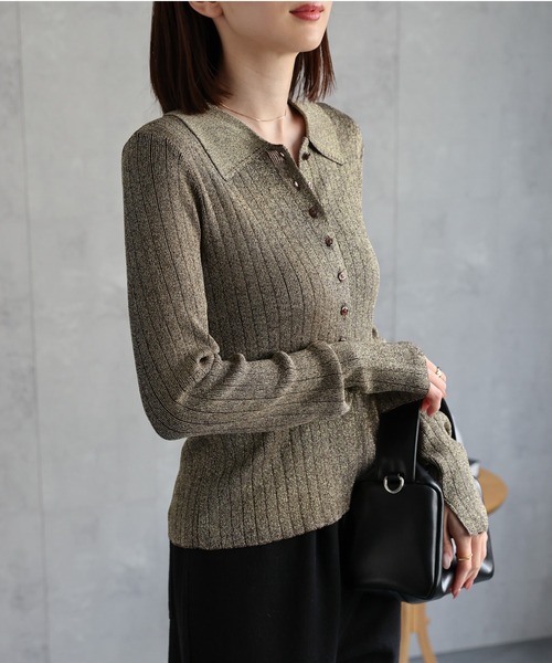 sakishimatokyo（サキシマトーキョー）の「【新色追加】ポロニット リブカーディガン/サイズ展開あり（カーディガン/ボレロ・レディース・ネイビー/パープル/グレー/ゴールド/ダークグレー/ブラック/グレイッシュベージュ・FREE/LARGE）」の21枚目の写真