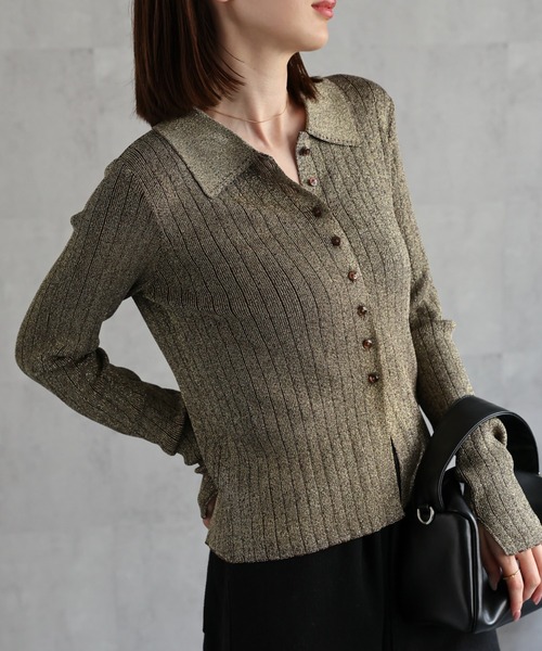 sakishimatokyo（サキシマトーキョー）の「【新色追加】ポロニット リブカーディガン/サイズ展開あり（カーディガン/ボレロ・レディース・ネイビー/パープル/グレー/ゴールド/ダークグレー/ブラック/グレイッシュベージュ・FREE/LARGE）」の11枚目の写真