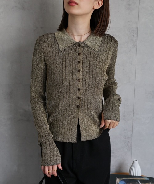 sakishimatokyo（サキシマトーキョー）の「【新色追加】ポロニット リブカーディガン/サイズ展開あり（カーディガン/ボレロ・レディース・ネイビー/パープル/グレー/ゴールド/ダークグレー/ブラック/グレイッシュベージュ・FREE/LARGE）」の12枚目の写真