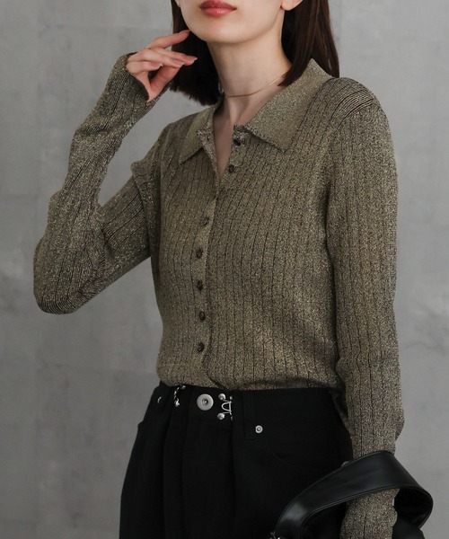 sakishimatokyo（サキシマトーキョー）の「【新色追加】ポロニット リブカーディガン/サイズ展開あり（カーディガン/ボレロ・レディース・ネイビー/パープル/グレー/ゴールド/ダークグレー/ブラック/グレイッシュベージュ・FREE/LARGE）」の13枚目の写真