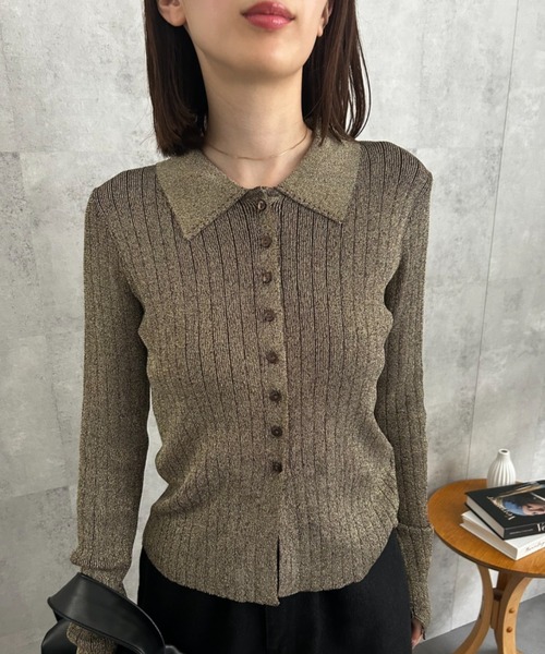 sakishimatokyo（サキシマトーキョー）の「【新色追加】ポロニット リブカーディガン/サイズ展開あり（カーディガン/ボレロ・レディース・ネイビー/パープル/グレー/ゴールド/ダークグレー/ブラック/グレイッシュベージュ・FREE/LARGE）」の10枚目の写真