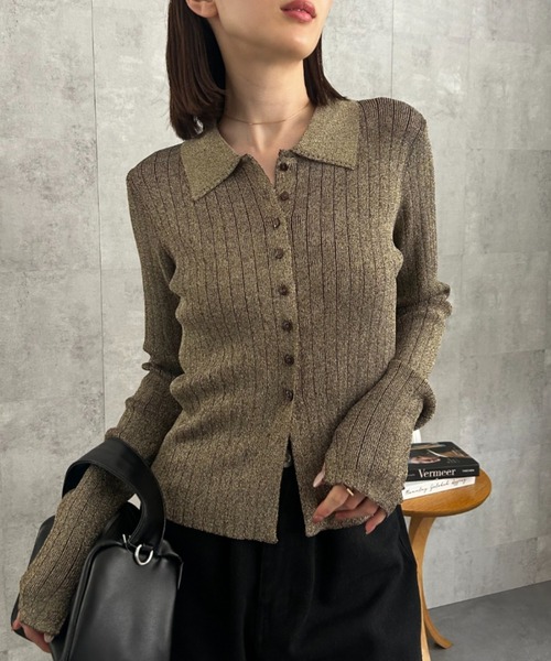 sakishimatokyo（サキシマトーキョー）の「【新色追加】ポロニット リブカーディガン/サイズ展開あり（カーディガン/ボレロ・レディース・ネイビー/パープル/グレー/ゴールド/ダークグレー/ブラック/グレイッシュベージュ・FREE/LARGE）」の14枚目の写真