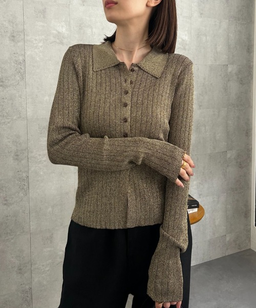 sakishimatokyo（サキシマトーキョー）の「【新色追加】ポロニット リブカーディガン/サイズ展開あり（カーディガン/ボレロ・レディース・ネイビー/パープル/グレー/ゴールド/ダークグレー/ブラック/グレイッシュベージュ・FREE/LARGE）」の9枚目の写真