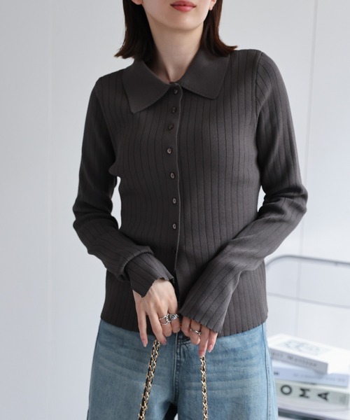 【セール】【新色追加】ポロニット リブカーディガン/サイズ展開あり（カーディガン/ボレロ）｜sakishimatokyo（サキシマトーキョー）