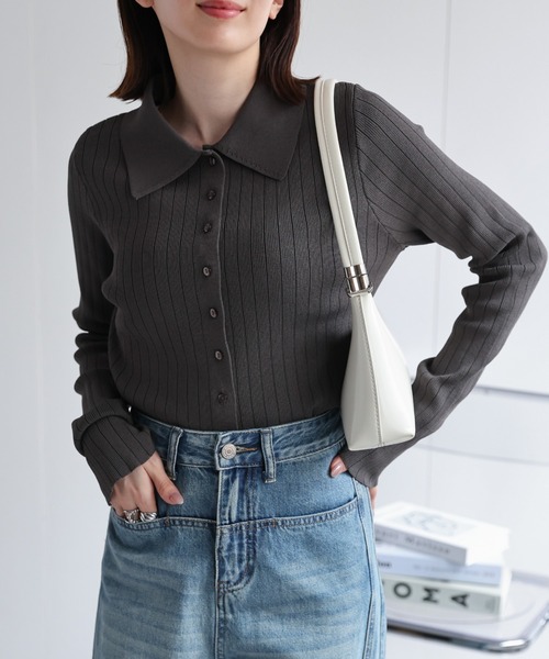 【セール】【新色追加】ポロニット リブカーディガン/サイズ展開あり（カーディガン/ボレロ）｜sakishimatokyo（サキシマトーキョー）